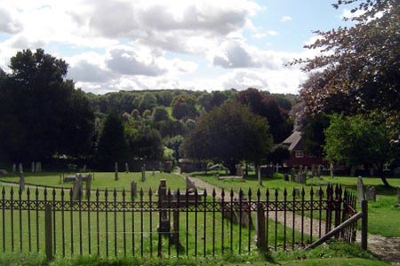 View to Old Winchester Hill from churchyard at West Meon
