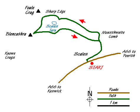 Route Map - Blencathra via Sharp Edge
 Walk