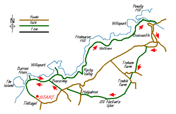 Route Map - Tintagel to Boscastle Walk