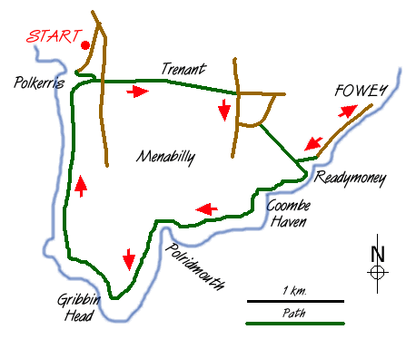 Route Map - Fowey & Gribbin Head Walk