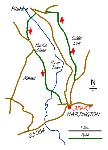 Route Map - Pilsbury Castle from Hartington Walk