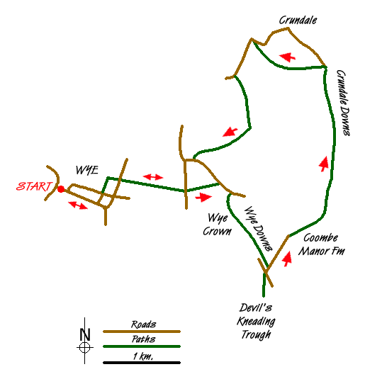 Route Map - Wye and the Crundale Downs Walk