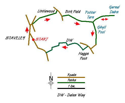 Route Map - Staveley Tarns circular Walk