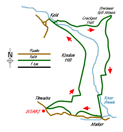 Route Map - Swinner Gill and Muker Walk