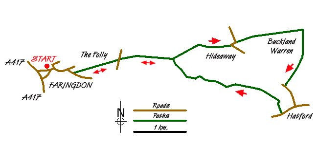 Route Map - Faringdon Folly, Buckland Warren and Hatford Walk