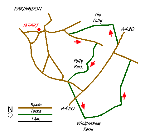 Route Map - Faringdon, Wicklesham, The Folly & Folly Park Walk