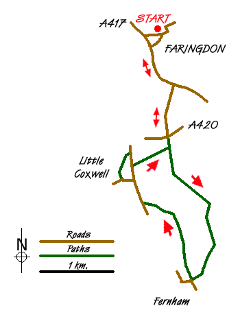 Route Map - Faringdon, Fernham and Little Coxwell Walk