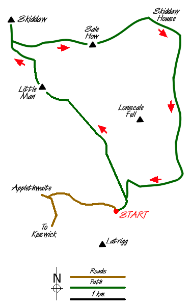 Route Map - Skiddaw & Glenderaterra Beck Walk