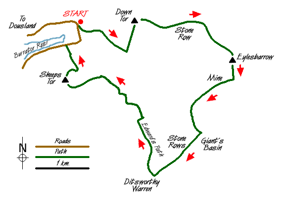 Route Map - Eylesbarrow & Sheeps Tor Walk