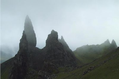 Cloud descends over the pinnacles of the Storr Sanctuary