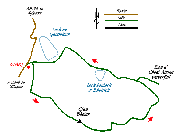 Route Map - Glas Bheinn & Eas a' Chual Aluinn (waterfall) Walk
