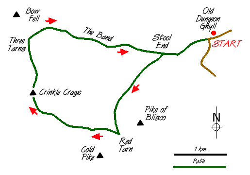 Route Map - Great Langdale & The Crinkle Crags Walk