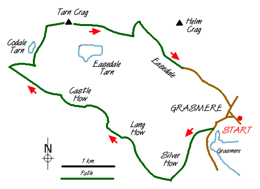Route Map - Between Grasmere and Langdale Walk