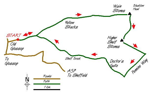 Route Map - Old Glossop & Bleaklow Walk