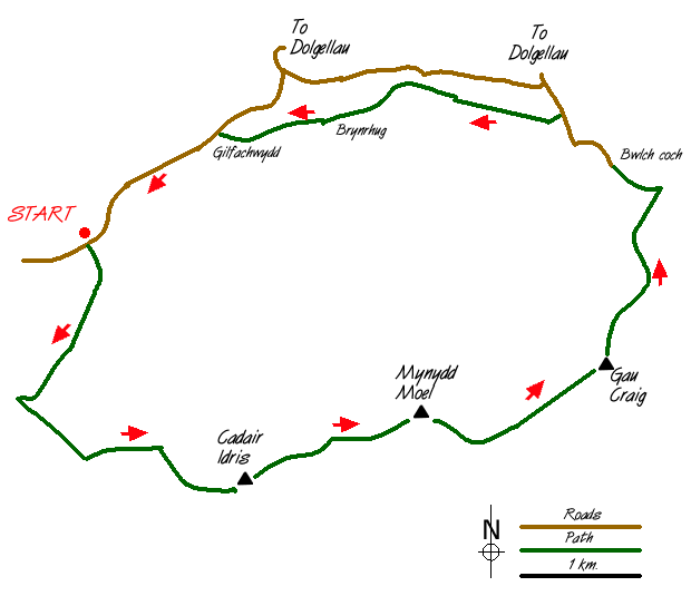 Route Map - Cadair Idris by the Pony Path Walk