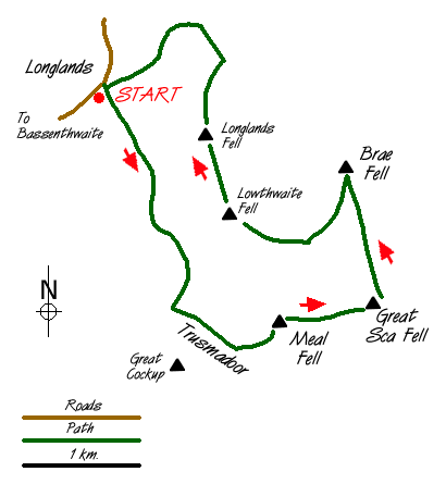 Route Map - Great Sca Fell via Trusmadoor Walk