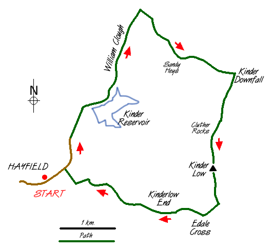 Route Map - Kinder Downfall Walk