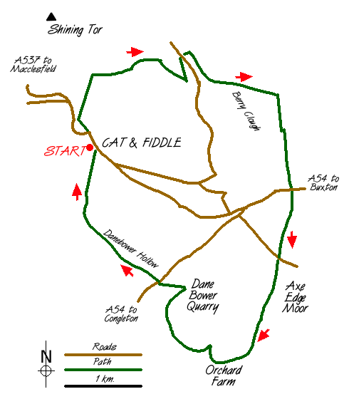Route Map - Shining Tor & Axe Edge Moor Walk