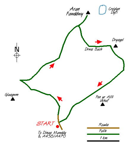 Route Map - Aran Fawddwy Walk