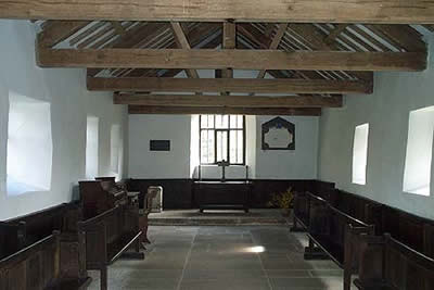The interior of the old chapel at Martindale is austere