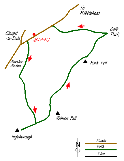 Route Map - Ingleborough & Park Fell Walk