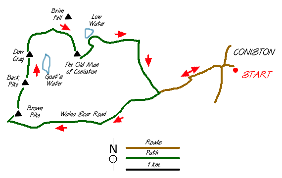 Route Map - Dow Crag & the Old Man of Coniston Walk