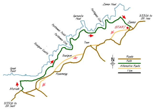 Route Map - Morvah to Zennor coast Walk
