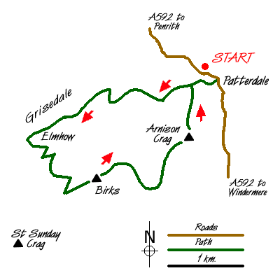Route Map - Birks & Arnison Crag Walk