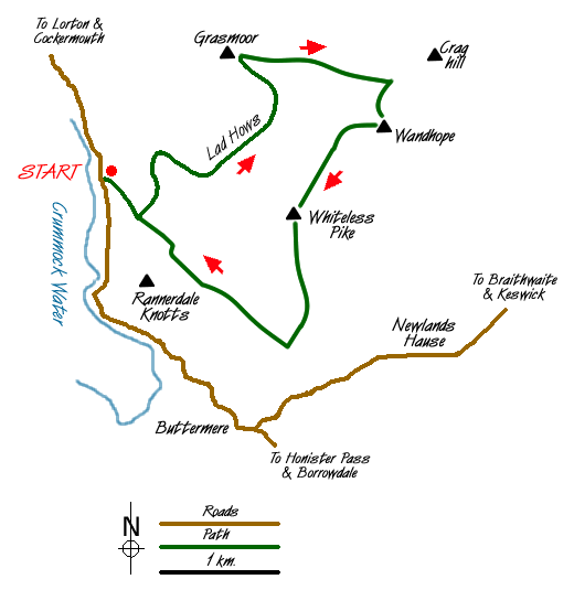 Route Map - Grasmoor via Whiteless Pike Walk