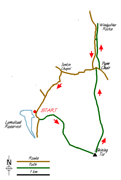 Route Map - Shining Tor & Windgather Rocks Walk