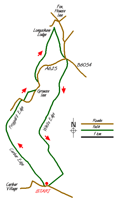 Route Map - Curbar, Froggatt & White Edges Walk