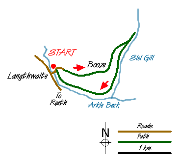 Route Map - Booze & Slei Gill from Langthwaite Walk