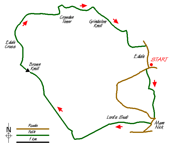 Route Map - Rushup Edge & Crowden Tower Walk