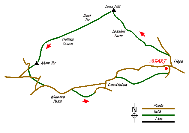 Route Map - Castleton Great Ridge & Mam Tor Walk