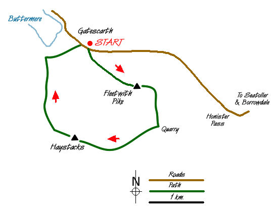 Route Map - Fleetwith Pike & Haystacks Walk