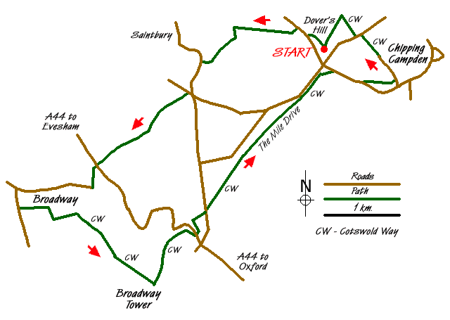 Route Map - Broadway & Chipping Campden Walk