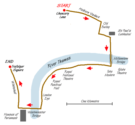 Route Map - Chancery Lane to Trafalgar Square Walk