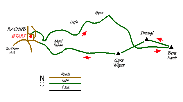 Route Map - Drosgl and Gyrn Wigau from Rachub Walk
