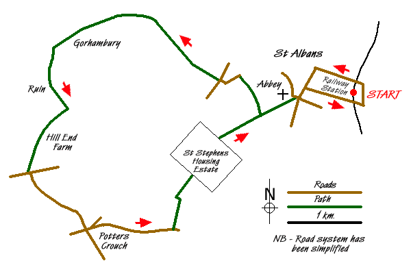 Route Map - St Albans & Gorhambury circular Walk