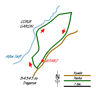 Route Map - Tregaron & Cors Caron circular Walk