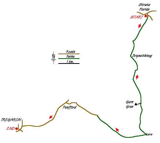 Route Map - Strata Florida to Tregaron Walk