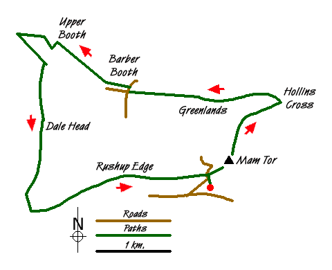 Route Map - Mam Tor, Upper Booth & Rushup Edge Walk