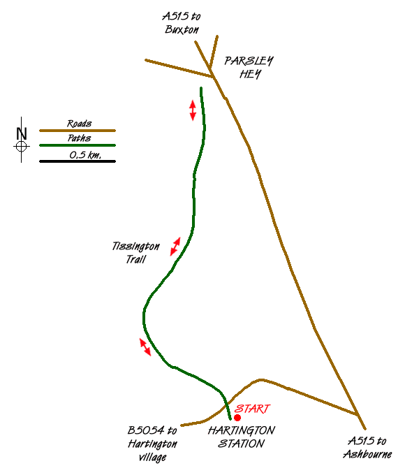 Route Map - Tissington Trail - Hartington to Parsley Hey Walk
