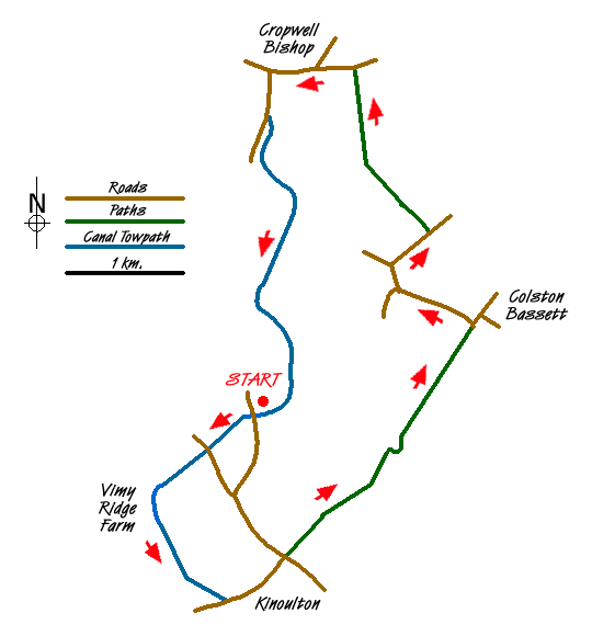 Route Map - Colston Bassett & Cropwell Bishop from Kinoulton Walk