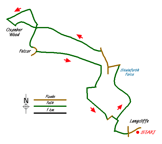 Route Map - Oxenber and Wharfe Woods from Langcliffe Walk