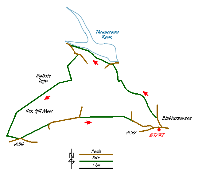 Route Map - Thruscross Reservoir & Kex Gill Moor Walk
