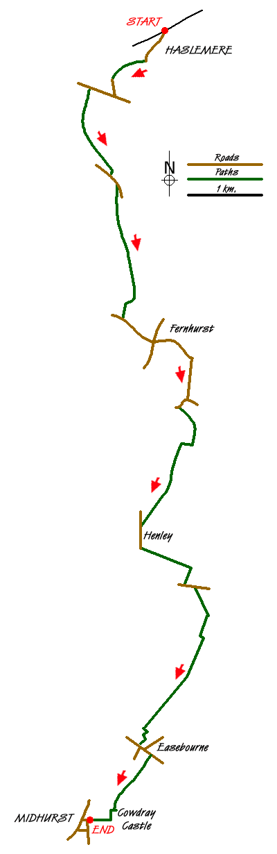 Route Map - Midhurst Way - Haslemere Stn to Midhurst Bus Stn Walk
