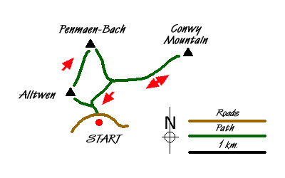 Route Map - Sychnant Pass, Alltwen, Penmaen-Bach, & Conwy Mountain Walk