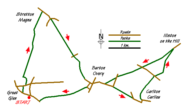 Route Map - Great Glen, Burton Overy, & Illston Walk