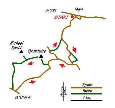 Route Map - School Knott & Grandsire from Ings Walk